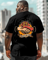 Men's Plus Size Street Fashion Trust No One Handshake Print Round Neck Short Sleeve T-Shirt